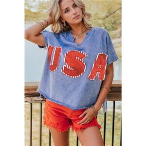USA‎ Patch Mineral Wash Notched T Shirt